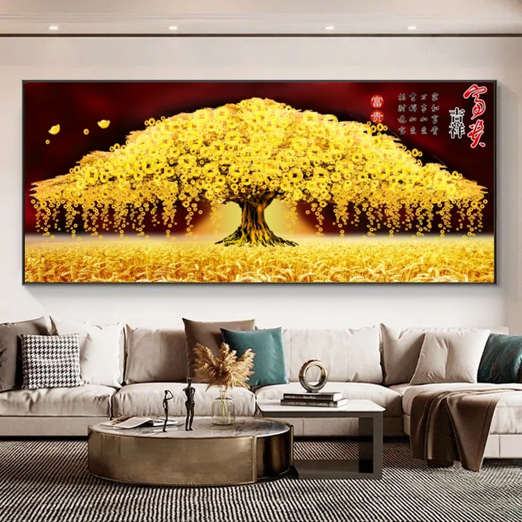 黄金满地装饰画背靠金山客厅画客厅背景墙挂画沙发背景墙装饰画