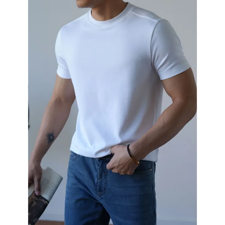 【液氨冰氧棉】2025夏季新款短袖T恤男高端纯白色凉感冰丝半袖衫