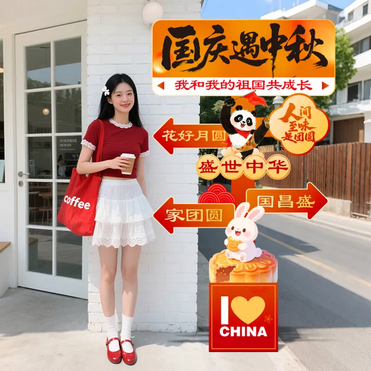中秋国庆节氛围场景布置装饰爱国主题活动拍照道具打卡墙立牌kt板