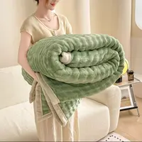 双人绿色大兔毛绒通用毛毯欧式简约纯色双面ins风1
