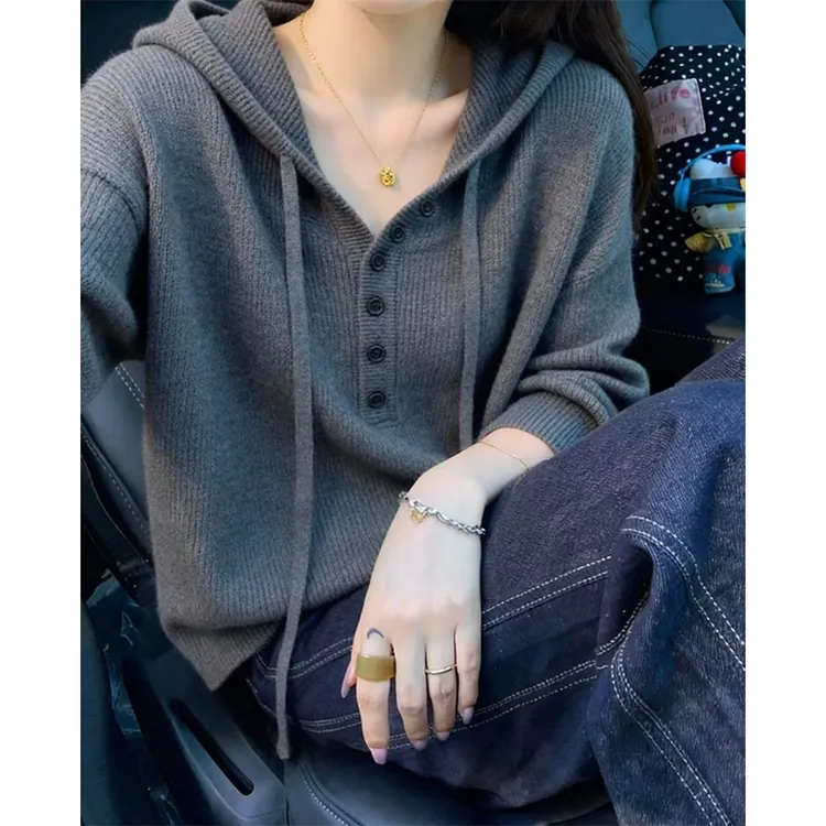 大码女装韩版简约休闲连帽针织衫女秋冬新款胖MM显瘦遮肉帽衫上衣