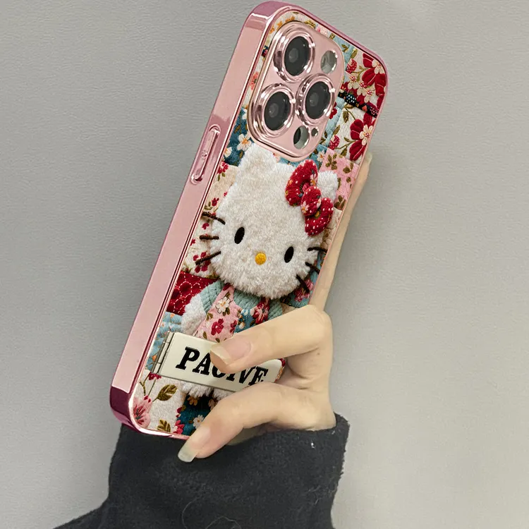粉边碎花裙kt猫适用苹果16ProMax手机壳iPhone华为OPPO小米vivo套