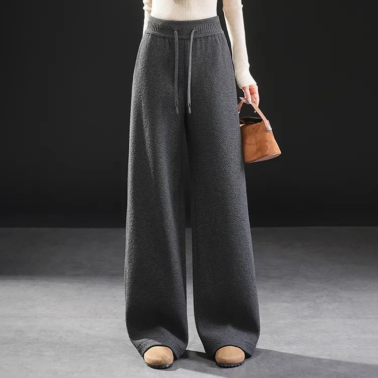 正品2025冬季新款加绒加厚时尚高腰显瘦外穿羊毛休闲裤宽松直筒裤