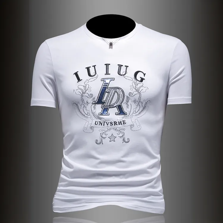 斯里卡琪短袖t恤男士休闲圆领亮片烫钻品牌潮流夏季半袖体恤衫