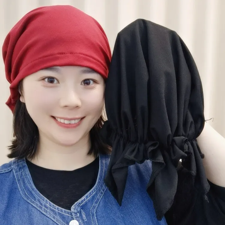 纯色飘带帽时尚包头帽女春夏新款薄帽子遮白发帽纯色洋气送礼
