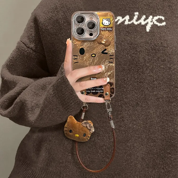 豹纹kt猫适用苹果vivo华为oppo小米iPhone16创意冰川纹手机壳