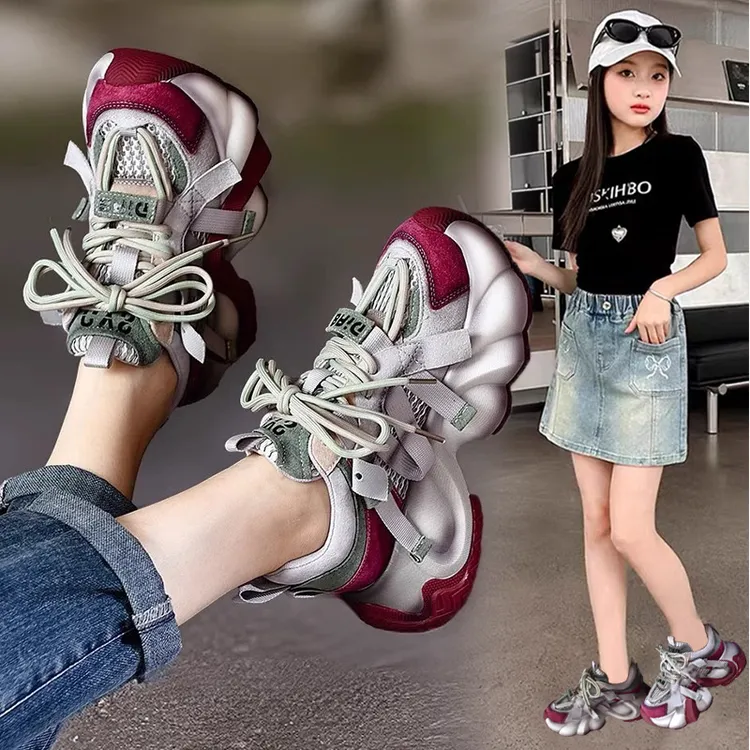 女童运动鞋2025秋季新款儿童老爹鞋女孩跑步鞋透气中大童女休闲鞋