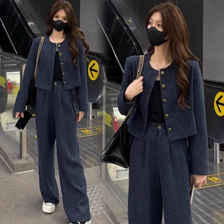 时尚小香风套装女2025春秋新款韩版气质修身显瘦短外套休闲两件套