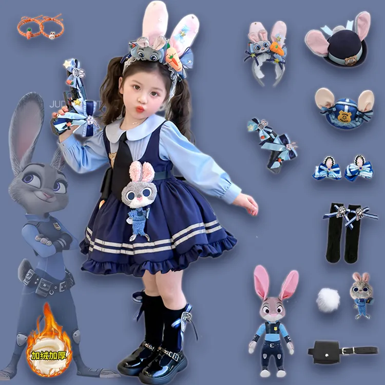 女童洛丽塔加绒连衣裙朱迪兔子警官衣服冬装儿童疯狂动物城礼服蓬