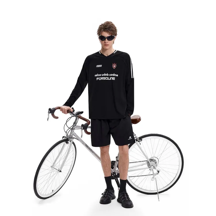 FDR官方店 V领织带拼接网眼速干长袖T恤显瘦秋户外运动情侣装上衣