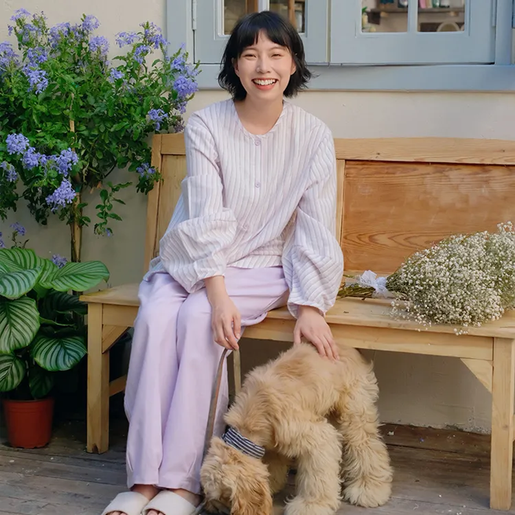 sea温柔淡雾紫100纯棉睡衣长袖磨毛绒布可外穿家居服套装有裤口袋