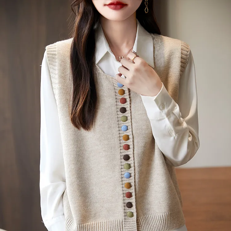 开衫针织马甲背心女秋季外穿2025新款文艺风宽松短款叠层无袖上衣