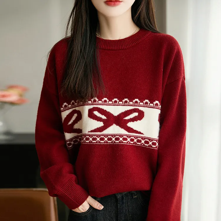 秋装2025新款大码洋气红色毛衣女宽松显瘦遮肉内搭秋冬针织打底衫