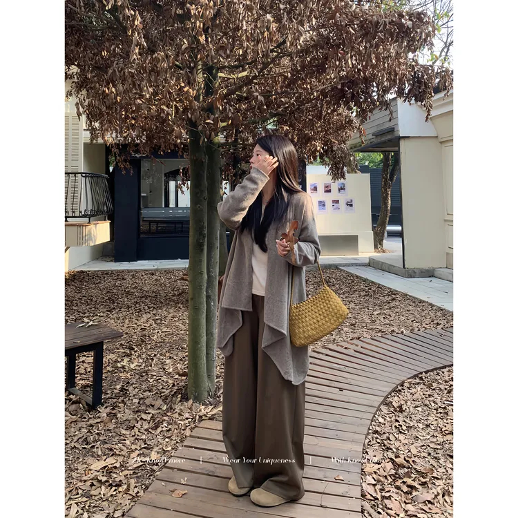 知葵微胖定制【一抹秋意】秋清冷系禅意风开衫外套套装12254M0099