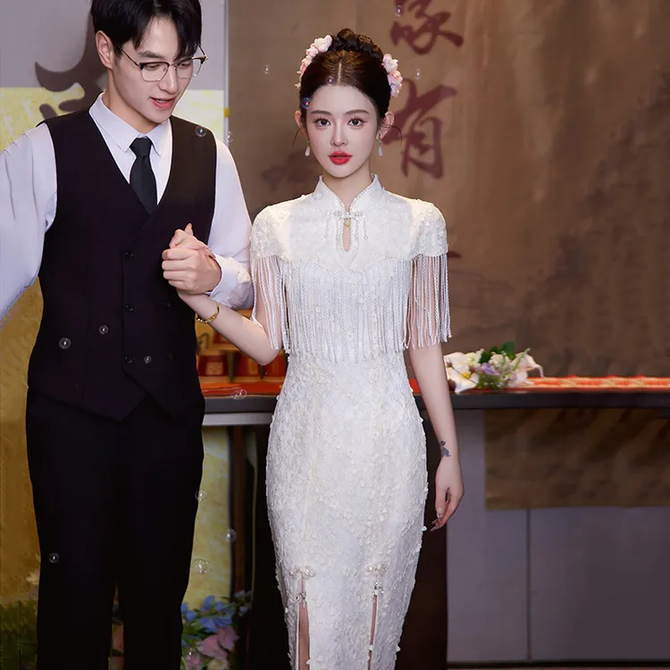 新中式绝美订婚旗袍女新款高端国风领证礼服新娘敬酒服套装夏