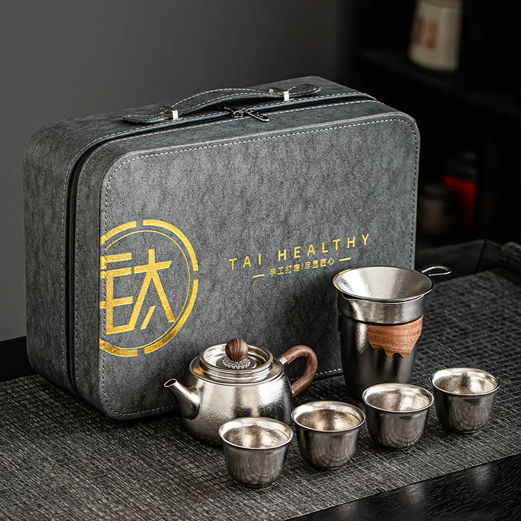 轻奢纯钛旅行茶具套装户外便携式泡茶壶茶杯出差喝茶车载收纳高档