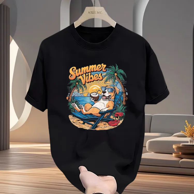 纯棉短袖男款夏季宽松2025新款潮流男士t恤加大码圆领半截袖上衣