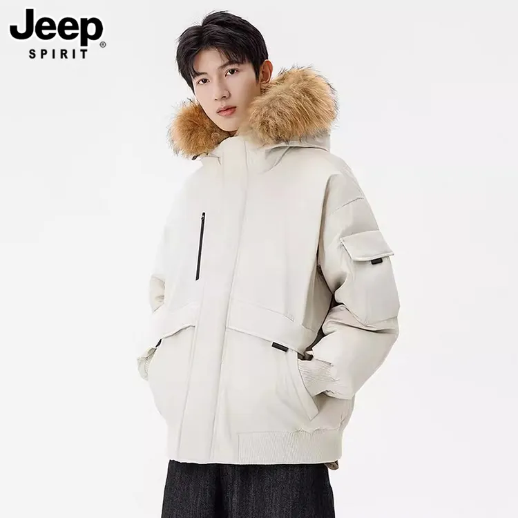 JEEPSPIRIT座山雕毛领连帽羽绒服男冬季保暖防寒外套男士加厚男款