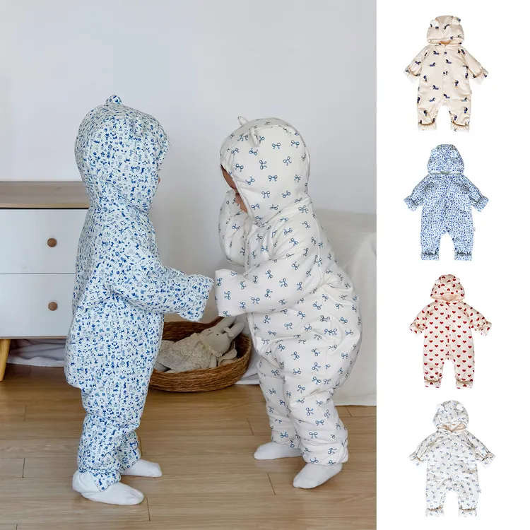 2025北欧风冬季婴儿连体男女宝儿童耳朵连帽棉服爬服A类加厚棉衣