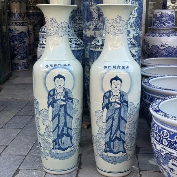 景德镇陶瓷器手绘青花美景山水画落地大花瓶客厅酒店开