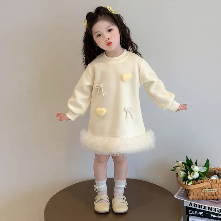 女童连衣裙2025春秋新款洋气女宝宝网纱卫衣裙儿童韩版时髦公主裙