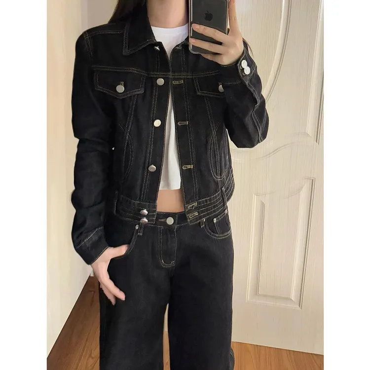 doudou痘美式复古牛仔外套女春秋2025新款宽松显瘦百搭短款上衣