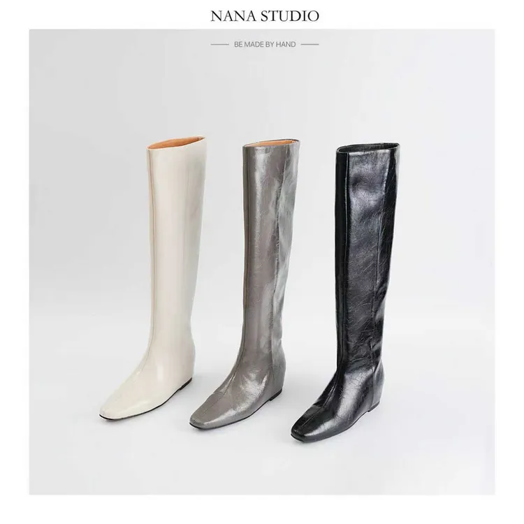 跟高5cm/621/（新）内增高及膝靴极简风显高显瘦不掉筒长靴