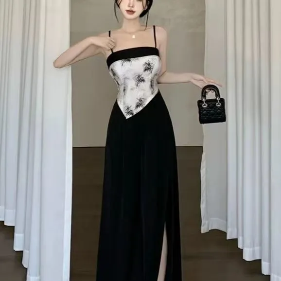 复古水墨画吊带小背心女夏季纯欲甜文胸辣妹抹胸新中式上衣