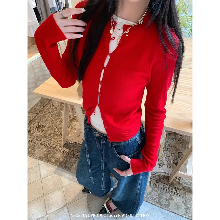 早春小个子针织开衫女202新款修身显瘦长袖软糯打底外套百搭上衣