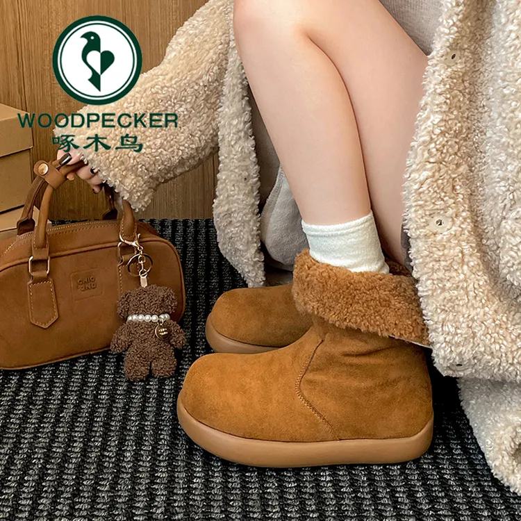 啄木鸟增高厚底雪地靴棉靴女款2025新款冬季加绒加厚保暖勃肯棉鞋