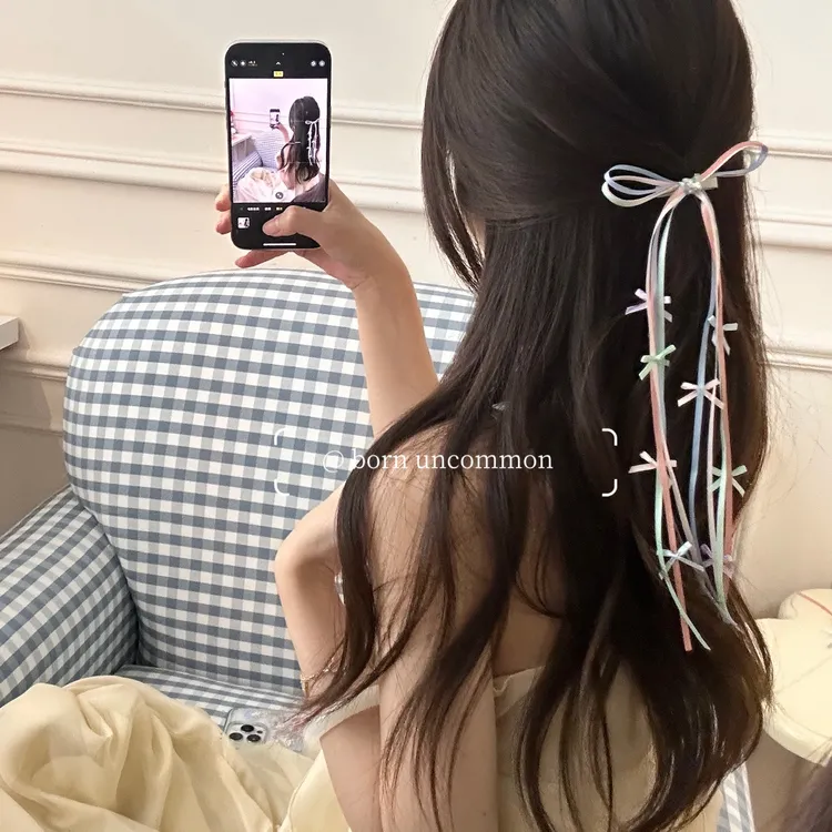甜美撞色蝴蝶结丝带发夹女音乐会演唱会发饰发卡鸭嘴夹
