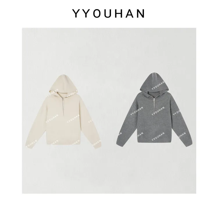 月月 2025秋冬新款小众设计显瘦百搭针织衫连帽帽衫 2510C7360