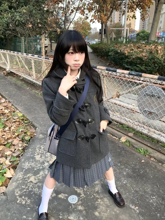 糖果物语JK学院风冬季毛呢大衣中长款牛角扣大衣外套宽松秋冬女