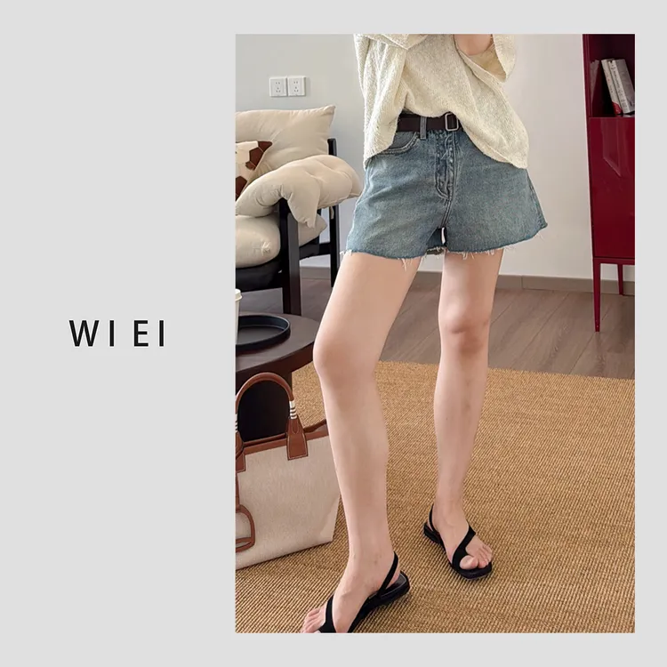 《WI EI》马拉拉*重工水洗 磨破工艺 裤口毛边 进口牛仔短裤 5C0138