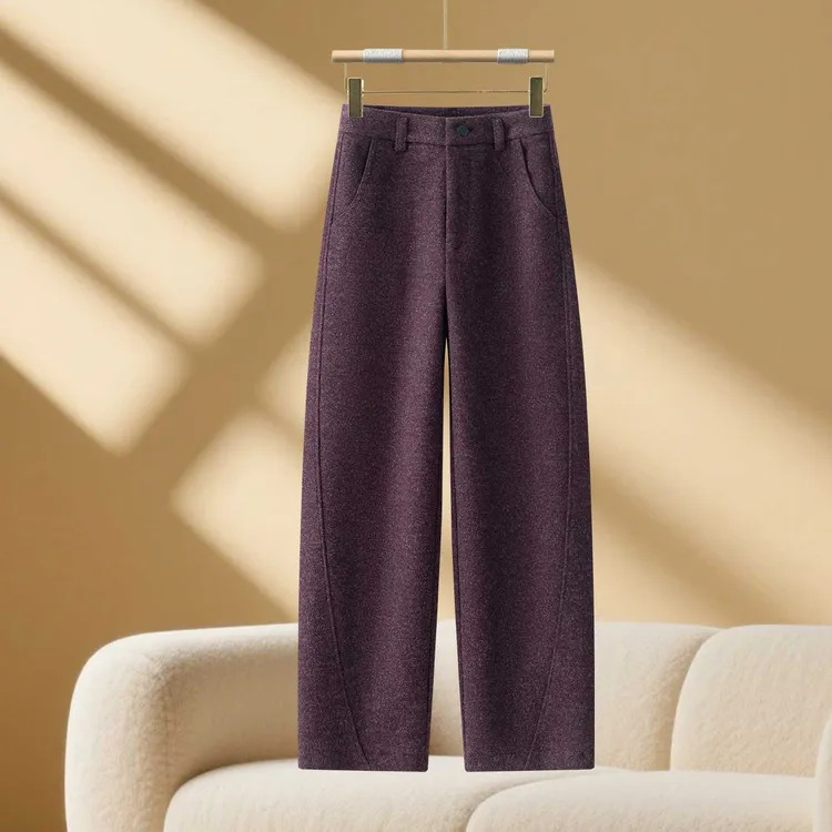 羊绒毛呢弯刀裤女2025年秋冬新款高腰显瘦宽松垂感休闲香蕉镰刀裤