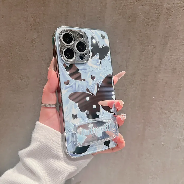 蝴蝶适用苹果/华为/荣耀/小米手机壳电镀镜面全包防摔女款