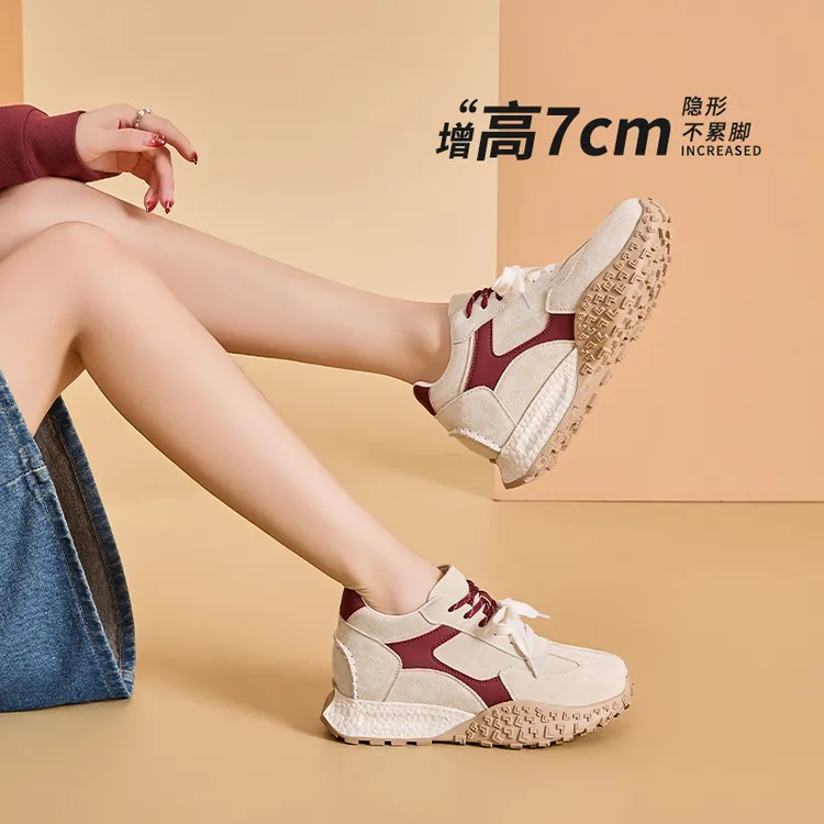 小个子内增高7CM女鞋真皮运动德训鞋女款直播爆款百搭休闲鞋厚底
