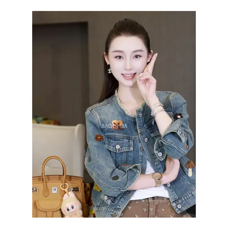 30-【小众牛仔外套】宝儿家含幂BA130725308秋新款洗水毛织钩花外套