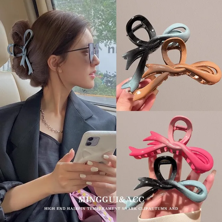 高级感渐变蝴蝶结抓夹女大号盘发发夹后脑勺气质鲨鱼夹子头饰发卡