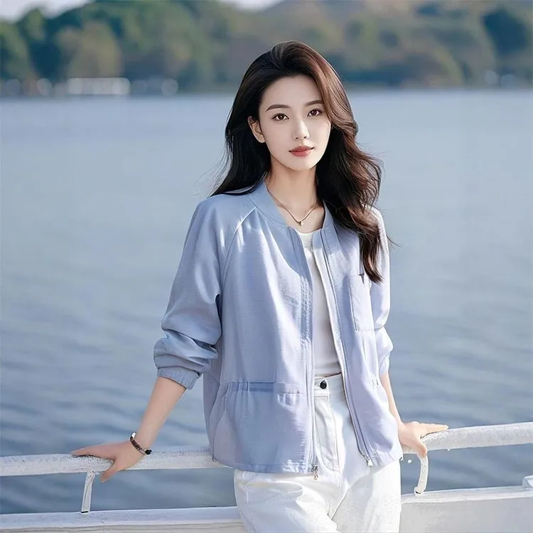 2026夏季新款设计感小众冰蓝色棒球服防晒外套女高级感百搭短上衣