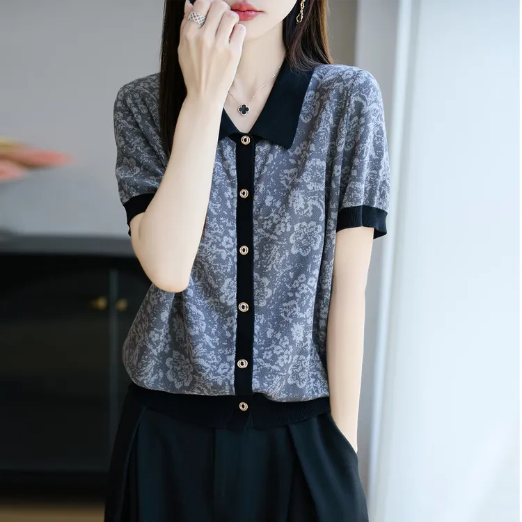 哥弟阿玛施正品莱赛尔天丝翻领短袖t恤女夏季2025新款打底衫大码