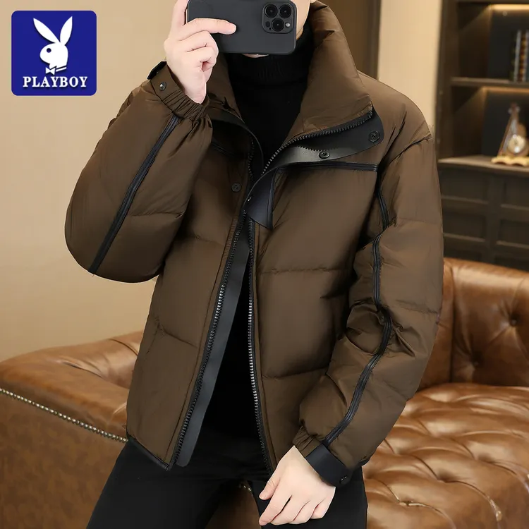 花花公子冬季美式潮牌羽绒服男士立领防寒保暖羽绒外套男羽绒服