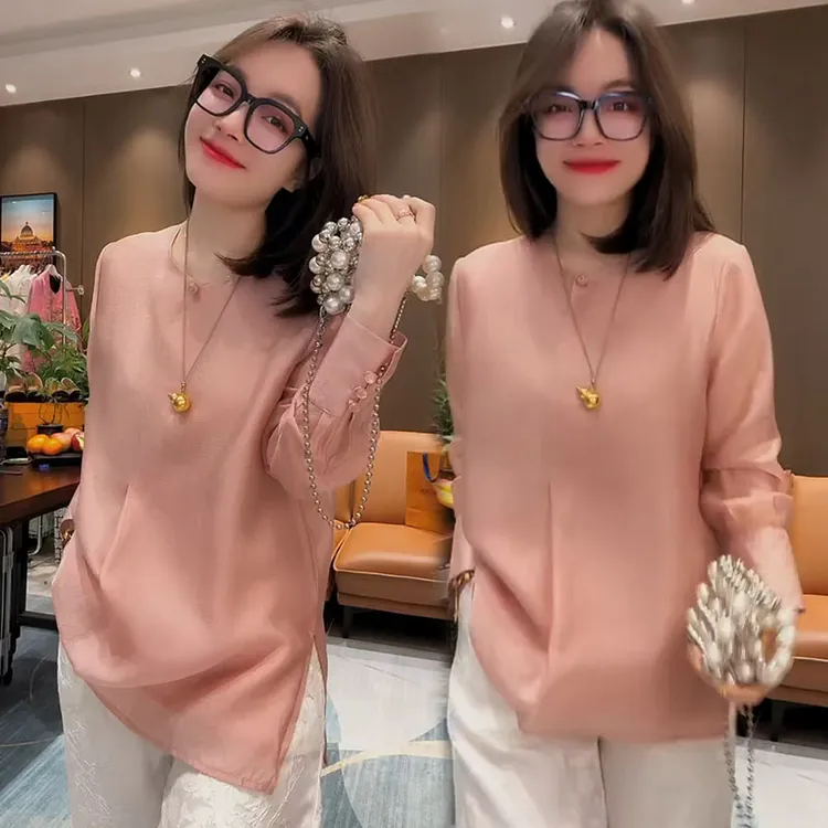 高档女装2025爆板春夏气质显瘦长袖上衣侧开叉宽松简约纯色防晒衣