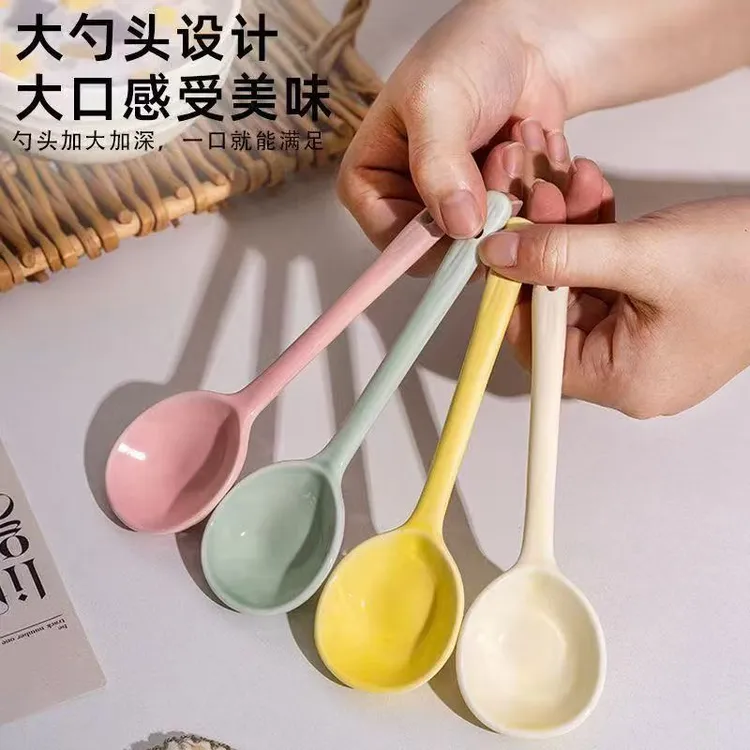 创意甜品勺陶瓷勺子长柄家用可爱汤匙高颜值调羹咖啡小瓷勺JST153