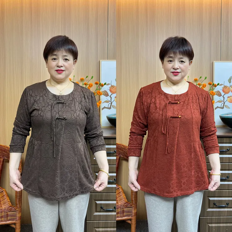 【180斤】春秋国风新中式女装高弹力复古提花宽松气质百搭妈妈装