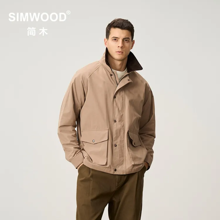 SIMWOOD/简木【宽松版】复古防泼水无油蜡做旧拼接夹克外套SO130109