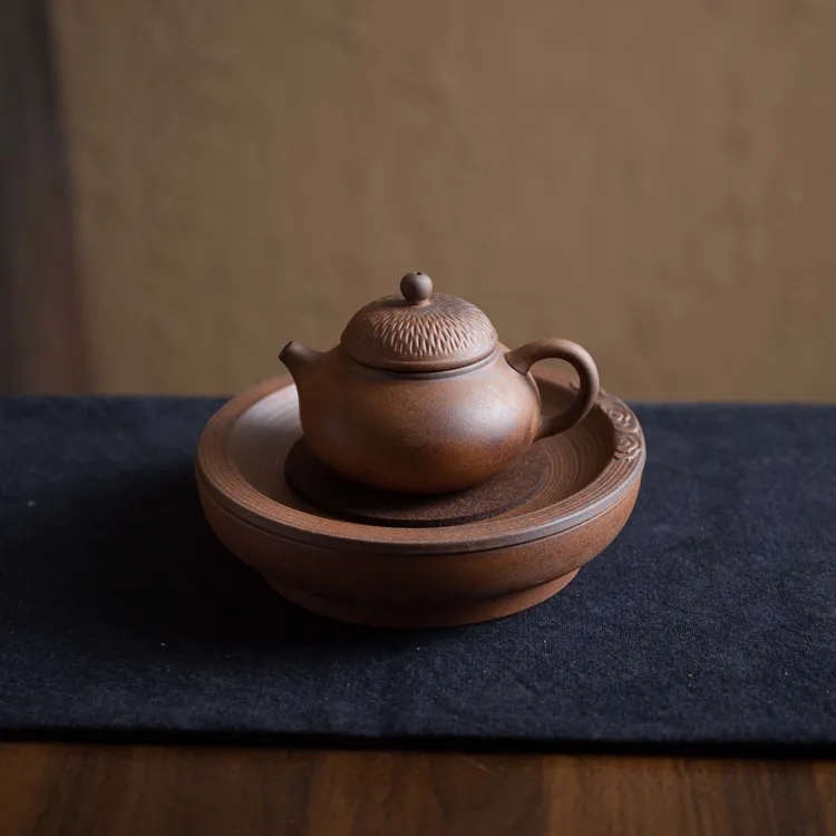 【正版川冶】开盖砚台壶承套装.6718.中式复古老岩泥套组高端茶具