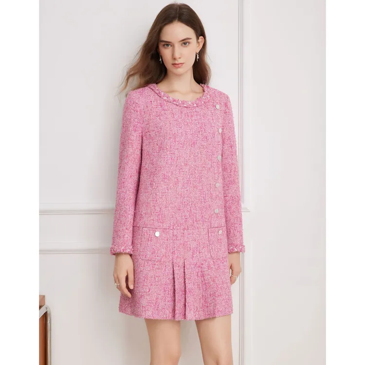 Goodland美地2026春季新款浪漫法式粗花呢小香风连衣裙LC36105050