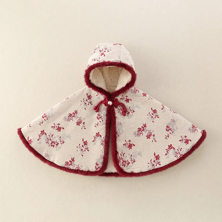 婴儿衣服冬装女宝宝加绒加厚保暖披风斗篷外出抱衣周岁礼服拜年服