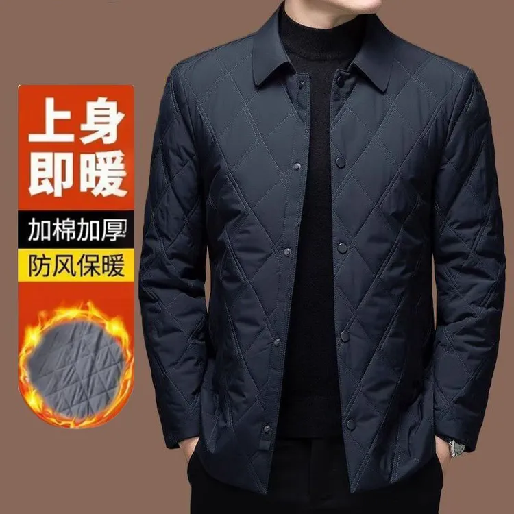 秋冬季新款商务休闲保暖耐磨防风棉服中老年男士加绒翻领男士棉衣